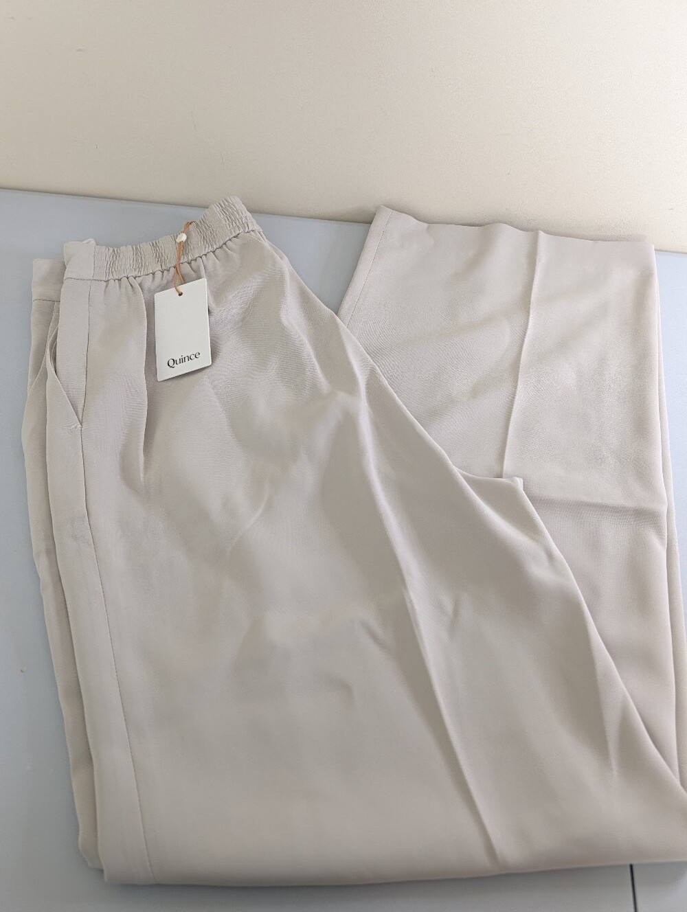 B38 Quince Women's Drawstring Relaxed Pants in Light Beige